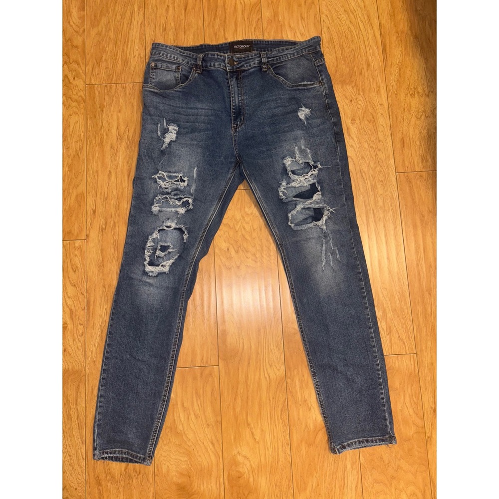 Victorious Men's Distressed Jeans Size 38 Slim Leg Blue NOTE